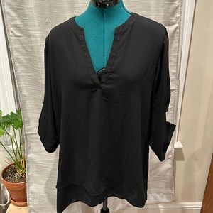 The Limited black V-neck blouse with button sleeves and asymmetrical hem. L